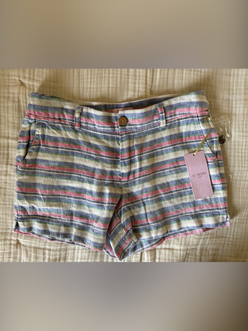 St. Tropez West Striped Cotton-Linen Shorts